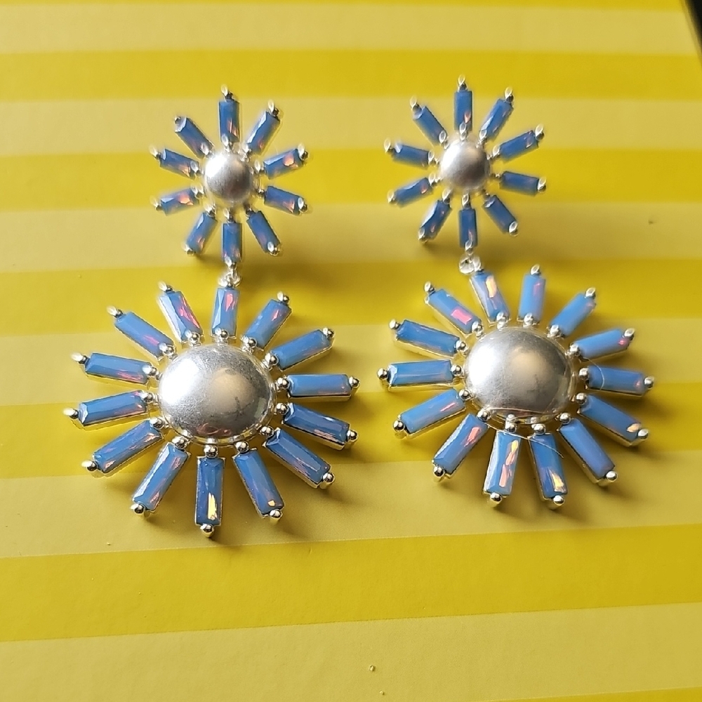 Kendra Scott Madison Silver and Blue Sunburst Earrings